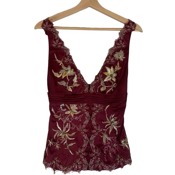 Mandalay Tops - Mandalay Satin Embroidered Sequin Sleeveless Camisole Tank Top Size 4 NWT